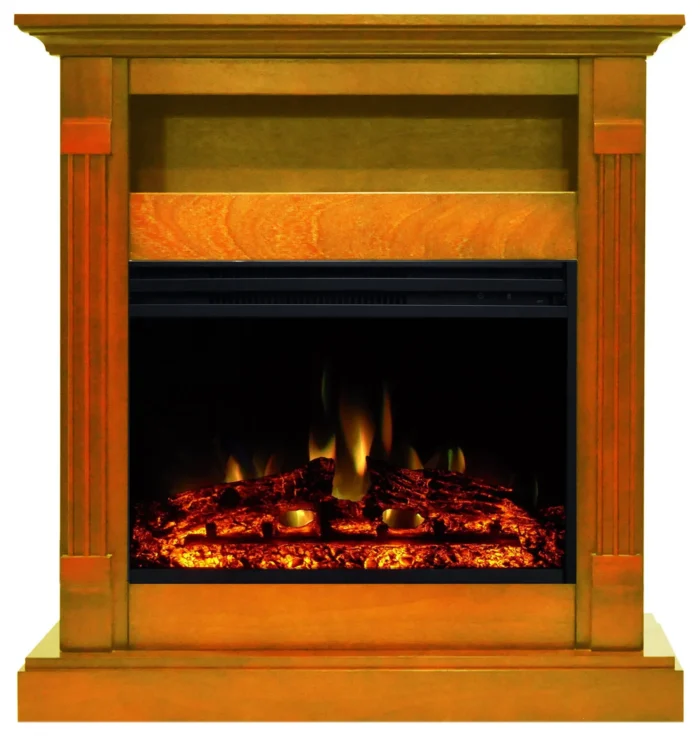 34" Electric Fireplace Heater, Teak Mantel, Deep Log Display, Remote Control - Image 1