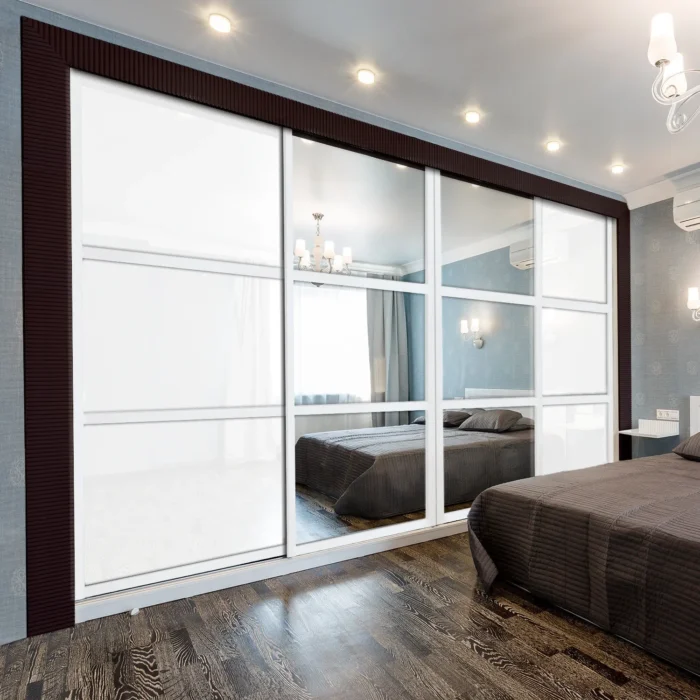 4-Leaf Modern Bypass Sliding Doors With Glass Painted & Mirror , 90"x80" - Image 1