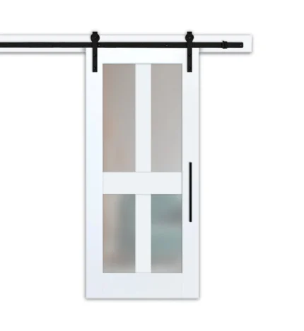 4 Lite Sliding Barn Door with Frosted, Clear, or Textured Glass Insert, Unfinished (Primed), 28"x84"inches