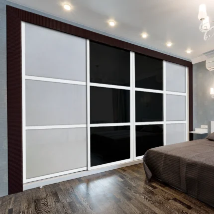4 Panels Shaker Style Sliding Closet  Door with Glass Insert, 90"x80", Primed