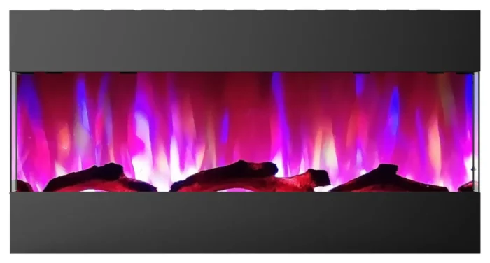 42" Recessed Wall Mounted Electric Fireplace With Logs and LED Display, Black - Image 1