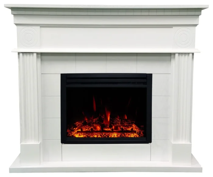 47.8" York Electric Fireplace Mantel With Deep Log Insert, White - Image 1
