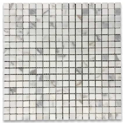 5/8x5/8 Square Statuary Statuario White Marble Grid Mosaic Tile Honed, 1 sheet
