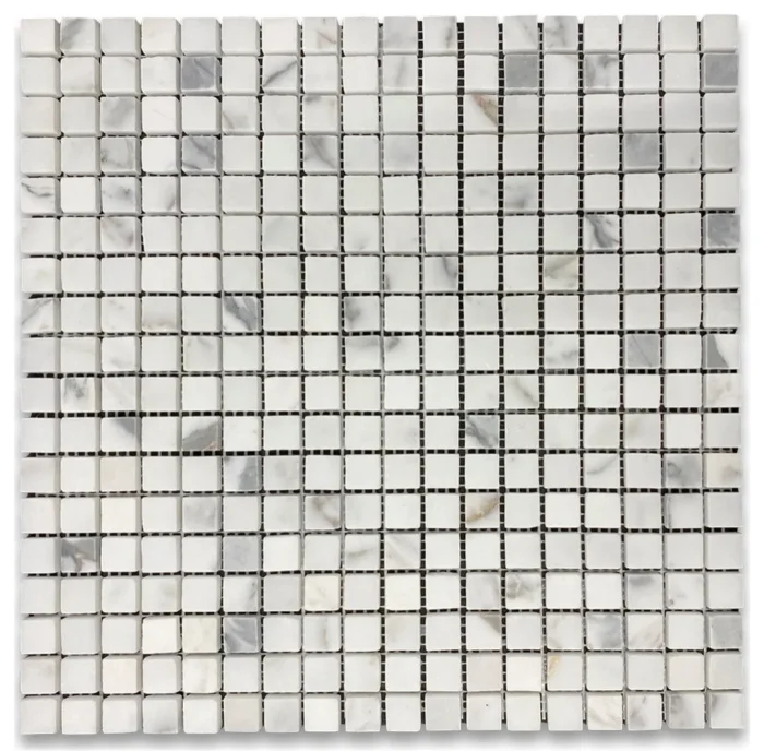 5/8x5/8 Square Statuary Statuario White Marble Grid Mosaic Tile Honed, 1 sheet - Image 1