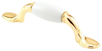 5Ea U9368 3" Drawer Pull Brass Plated Diecast With White Porcelain Top Insert