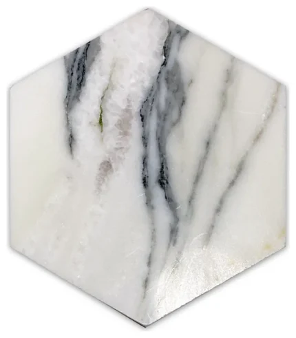 6" Hexagon Statuary Statuario White Italian Marble Tile Polished, 100 piece