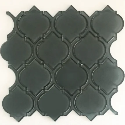 6x6 1/4 Arabesque Center and Frame Tile, Glossy Midnight Gray