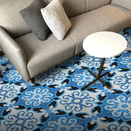 8"x8" Agadir Handmade Cement Tile, Blue/Black, Set of 12