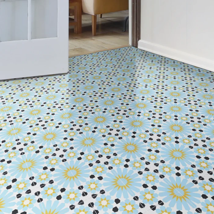 8"x8" Agdal Handmade Cement Tile, Yellow/Blue/Black, Set of 12 - Image 1