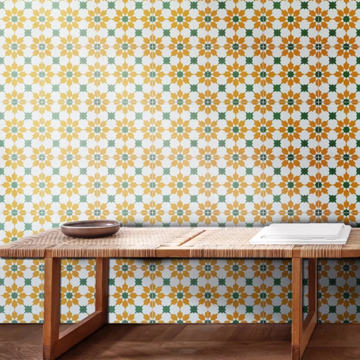 8"x8" Ahfir Handmade Cement Tile, Yellow/Green, Set of 12 - Image 1