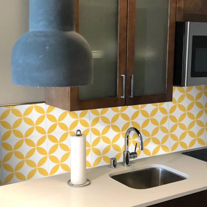 8"x8" Amlo Handmade Cement Tile, White/Yellow, Set of 12 - Image 1