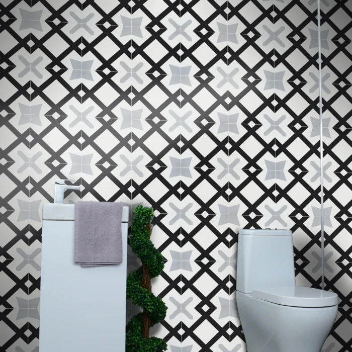 8"x8" Berkane Handmade Cement Tile, Black/Gray, Set of 12 - Image 1