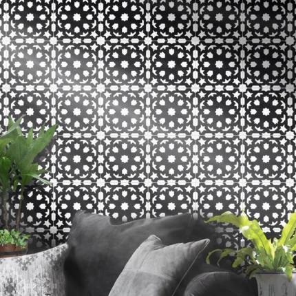 8"x8" Fes Handmade Cement Tile, Black /White, Set of 12