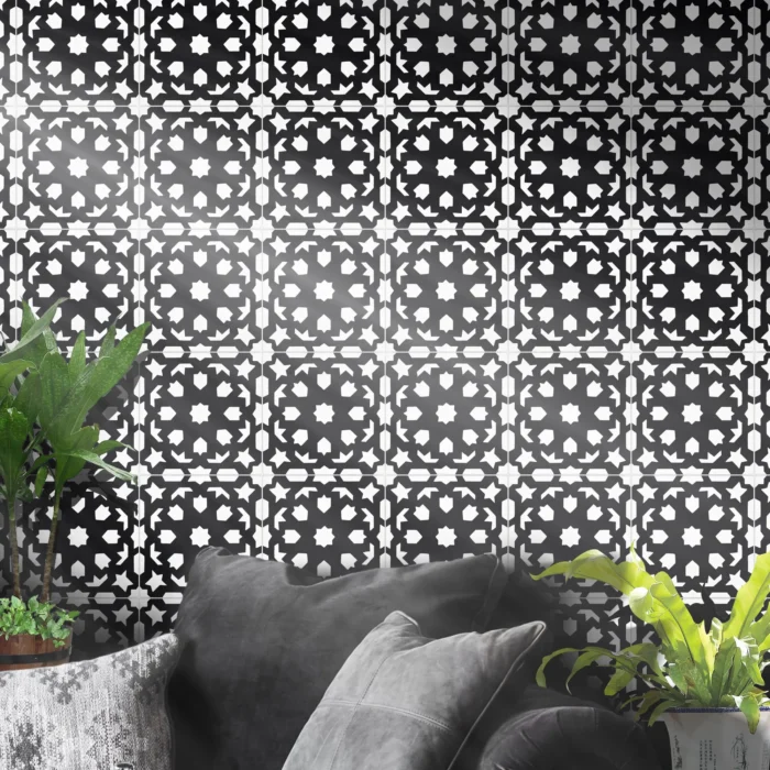 8"x8" Fes Handmade Cement Tile, Black /White, Set of 12 - Image 1