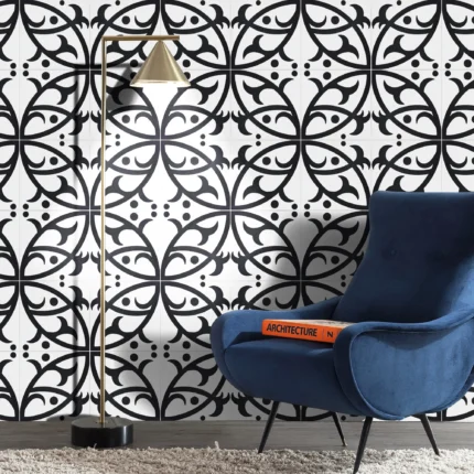 8"x8" Hocima Handmade Cement Tile, White/Black, Set of 12