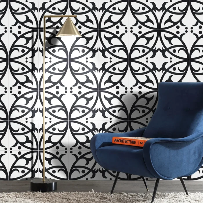 8"x8" Hocima Handmade Cement Tile, White/Black, Set of 12 - Image 1