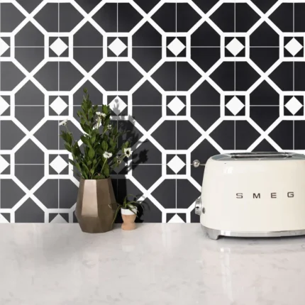 8"x8" Mogador Handmade Cement Tile, Black/White, Set of 12