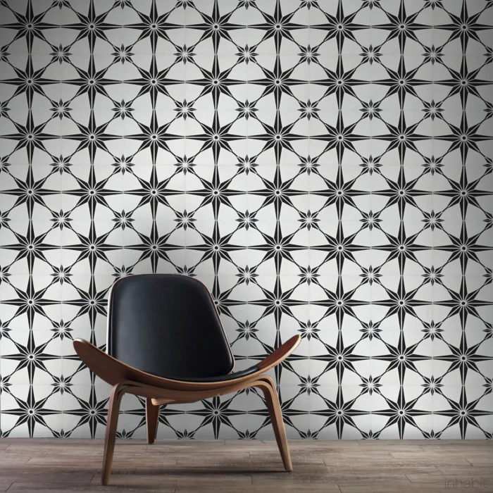 8"x8" Tafilalt Handmade Cement Tile, White/Black, Set of 12 - Image 1