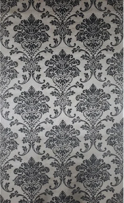 800030 Wallpaper Black gray Brass Glass beads Damask, Roll - 3.28 Ft X 33 Ft