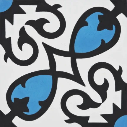 Agadir Handmade Cement Tile, Black/Blue/White, Sample