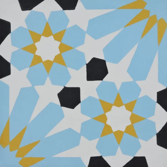 Agdal Handmade Cement Tile, Yellow/Blue/Black, Sample - Image 1