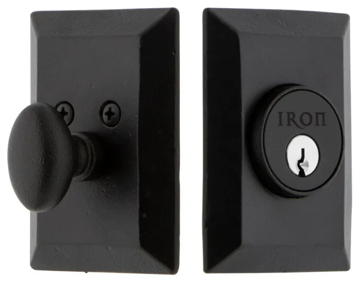 Ageless Iron Keep Plate Single Cylinder Deadbolt, Black Iron - Image 1