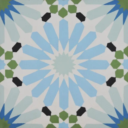 Alhambra Handmade Cement Tile, Blue/Green/Black, Sample