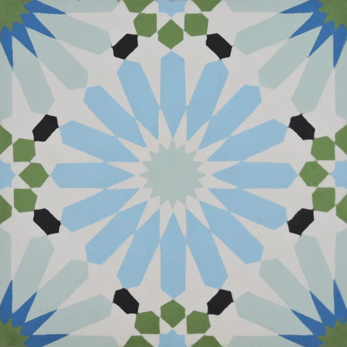 Alhambra Handmade Cement Tile, Blue/Green/Black, Sample - Image 1