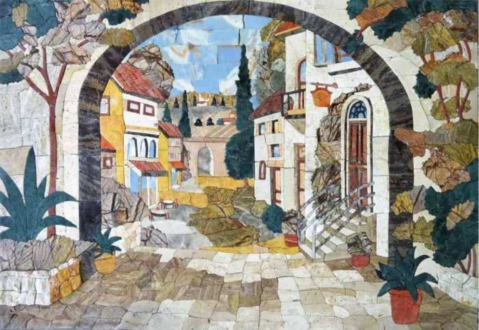 Amazing Petal Mosaic Village Landscape, 35"x51" - Image 1