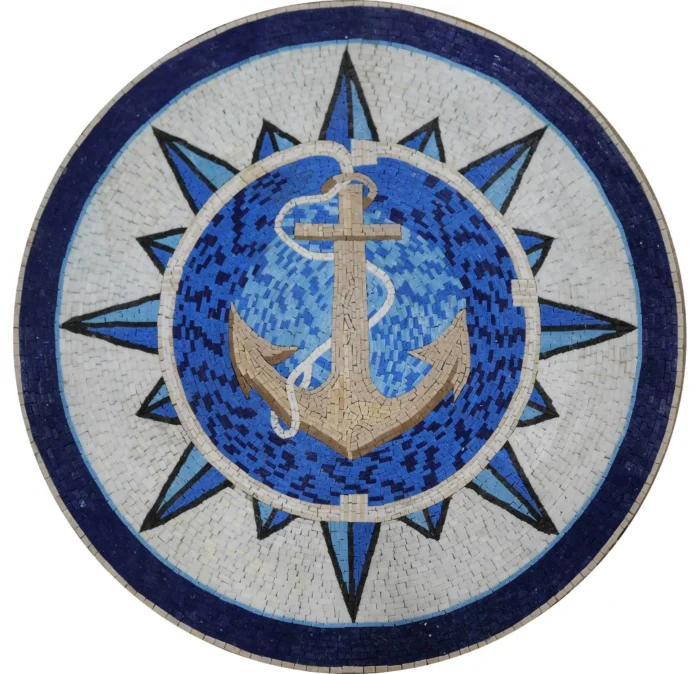 Anchor on Blue Background Nautical Mosaic, 36" X 36" - Image 1