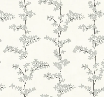 Appleton Blooming Branches Rotary Screen Wallpaper Bolt, Metallic Silver, White