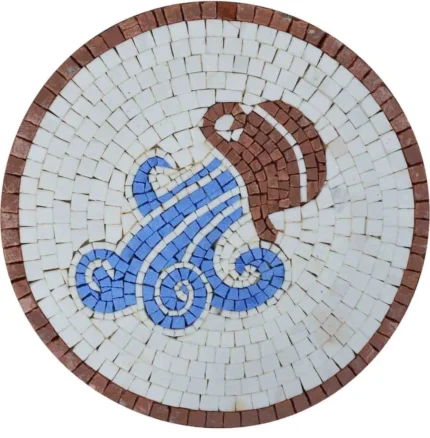 Aquarius Horoscope Marble Mosaic Design, 12"x12"