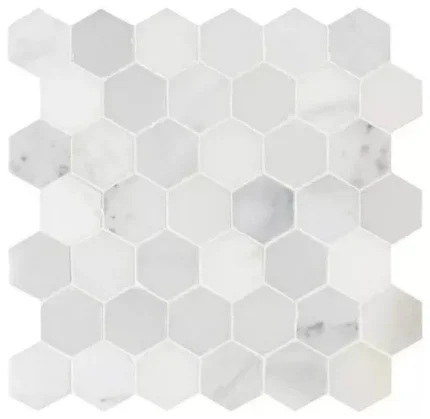 Arabescato Carrara Hexagon Honed Marble Mosaic, 10 Sheets