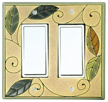 Art Nouveau Mosaic Leaves Ceramic Tile Double Rocker Switchplate