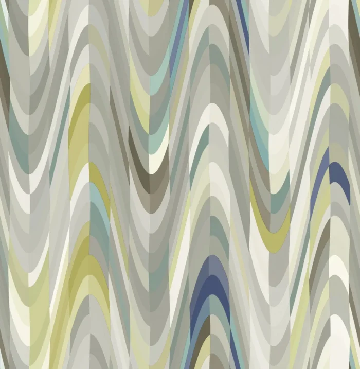 Aurora Blue Geometric Wave Wallpaper, Sample - Image 1