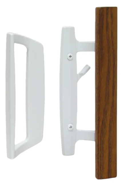 Bali Nai Sliding Door Handle Set, Non-Keyed, Wood Pull, White, 1-1/2" Thick Door