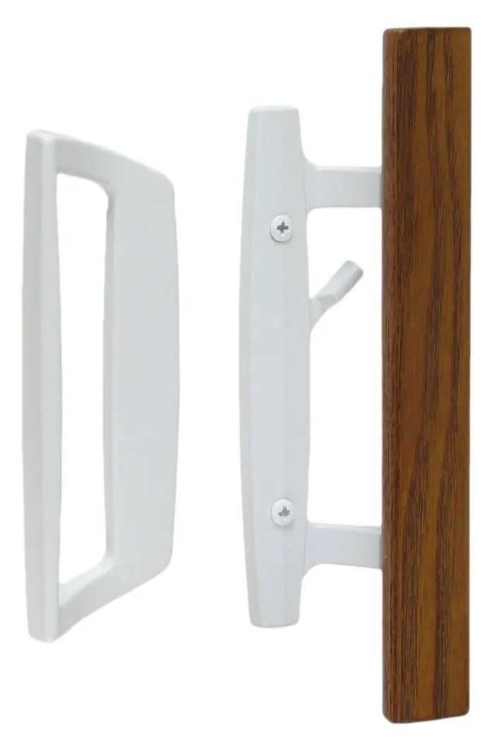 Bali Nai Sliding Door Handle Set, Non-Keyed, Wood Pull, White, 1-1/2" Thick Door - Image 1