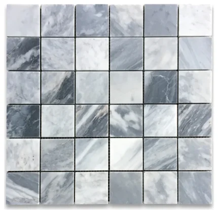 Bardiglio Gray Dark Grey Marble 2x2 Grid Square Mosaic Tile Honed, 1 sheet