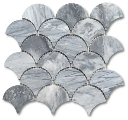 Bardiglio Gray Marble Fish Scale Fan Shell Shape Mosaic Tile Honed, 1 sheet