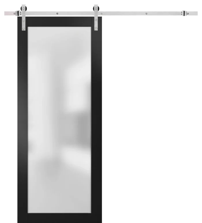 Barn Door 30 x 80 Stainless Steel 6.6FT Rail | Planum 2102 Black Matte | - Image 1