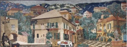 Beautiful Village Natural Scene Stone Mosaic, 35"x94"