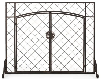 Bellagio Iron Fireplace Screen, Black Brushed Gold