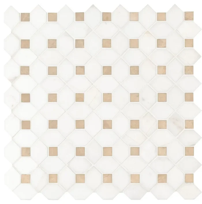 Bianco Dolomite Crema Dotty Polished Marble Mosaic, (4x4 or 6x6) Sample - Image 1