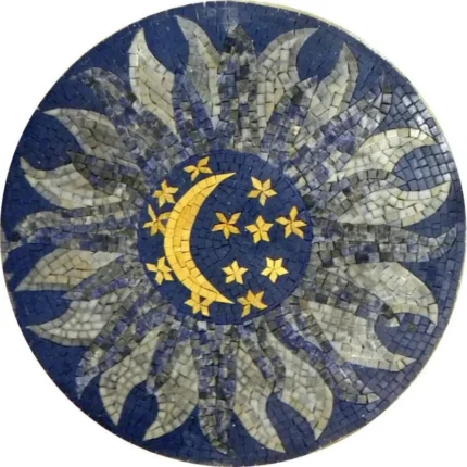 Blue Celestial Round Mosaic, Hagan, 24"x24"