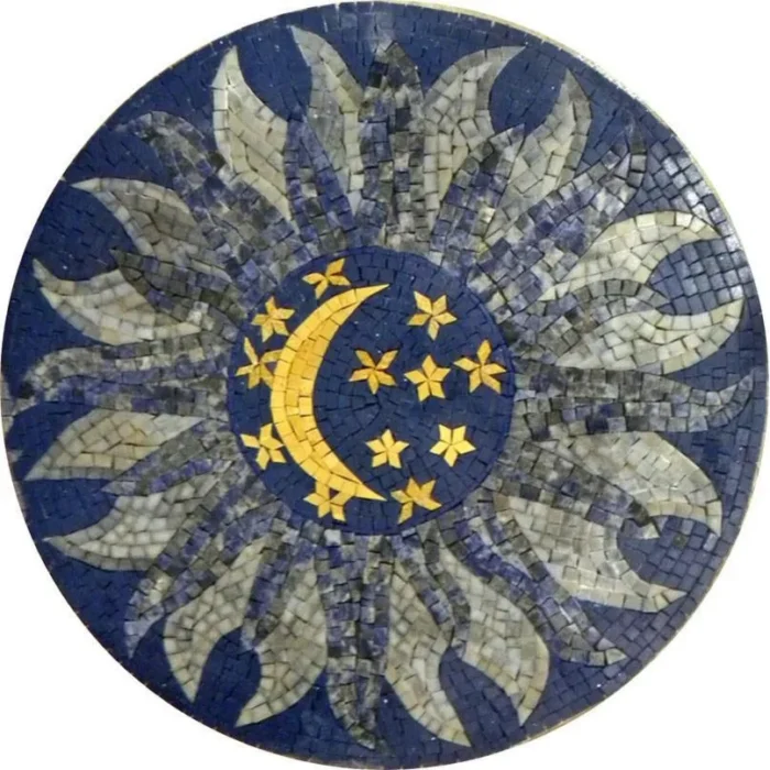 Blue Celestial Round Mosaic, Hagan, 24"x24" - Image 1