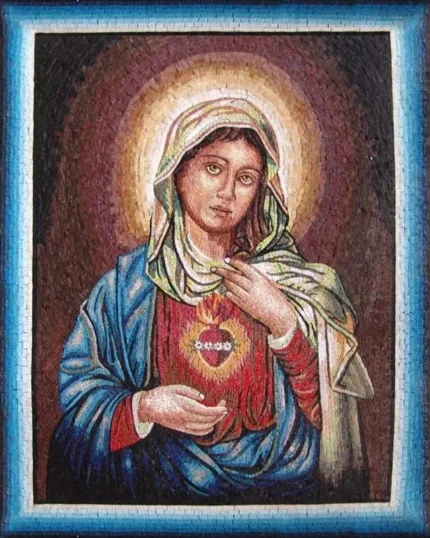Blue Framed Mosaic Mother Of Jesus 41"x50"