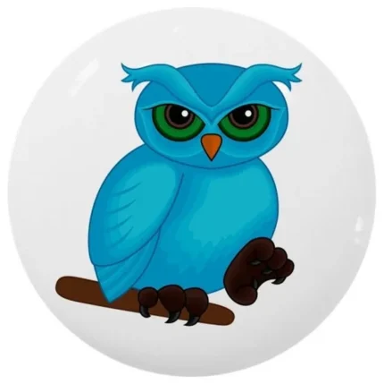 Blue Owl Ceramic Cabinet Drawer Knob