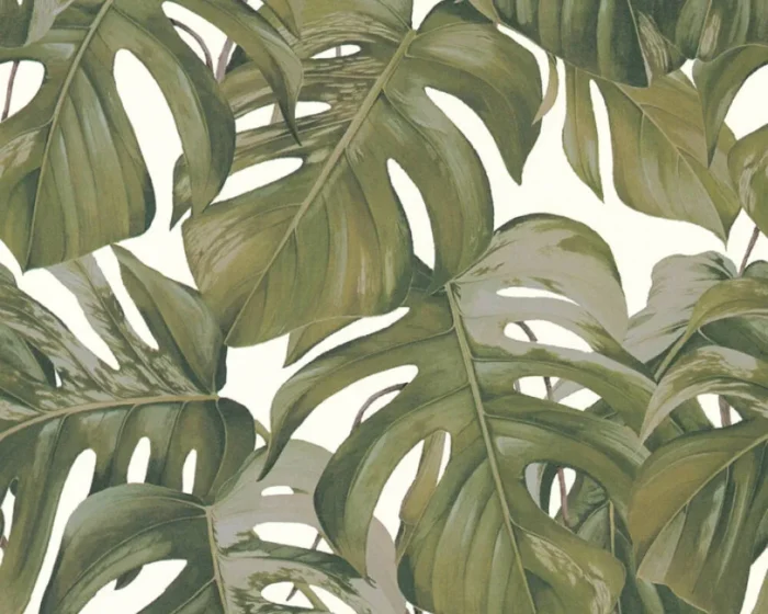 Botanical Jungle Textured Wallpaper, Leaves, 365192, White Green, 1 Roll - Image 1