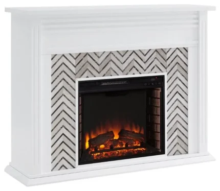 Bowery Hill Engineered Wood Tiled Marble Electric Fireplace in White