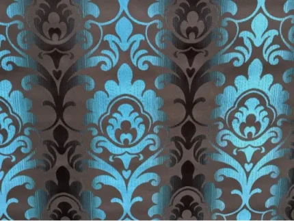 Brown and Teal Paisley Patterned Wallcovering